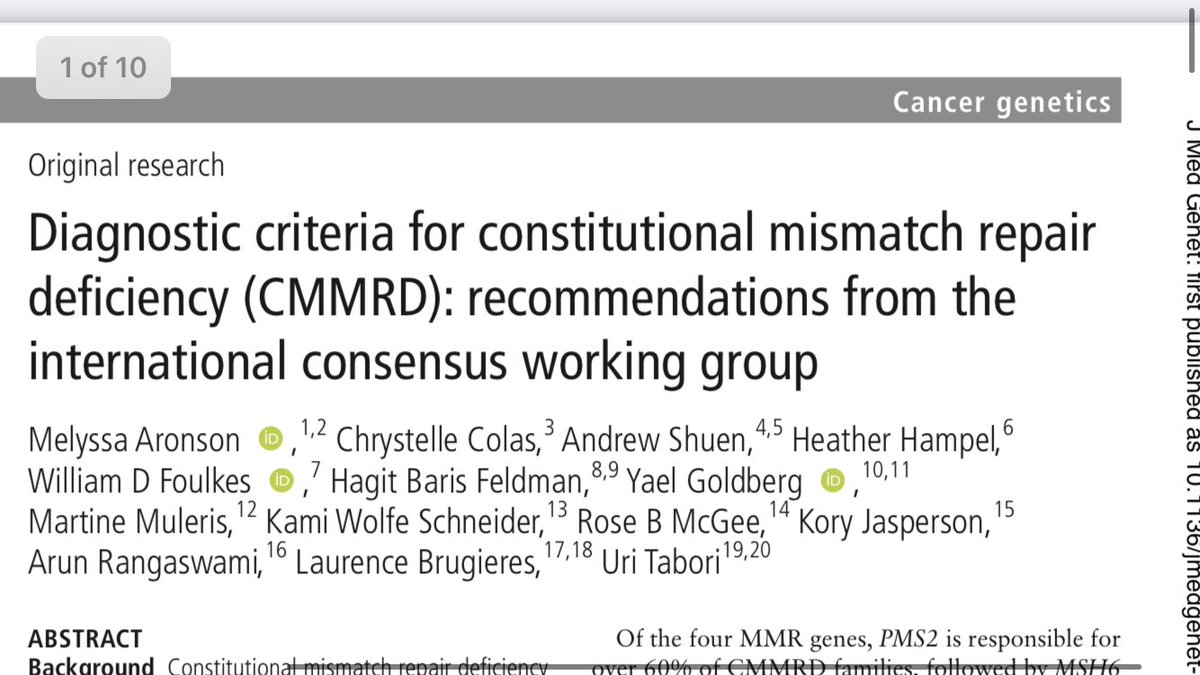 Our article outlining diagnostic criteria for CMMRD is hot-of-the-press <a href="/JMG_BMJ/">JMG</a>. Just in time for my talk <a href="/HRCGC_Tweets/">Hamilton Regional Clinical Genetics Conference</a> on Mar 4, 2021 on this very topic. Looking forward to it. <a href="/GCOntario/">GCOntario</a> <a href="/Uri_Tabori/">Uri Tabori</a>