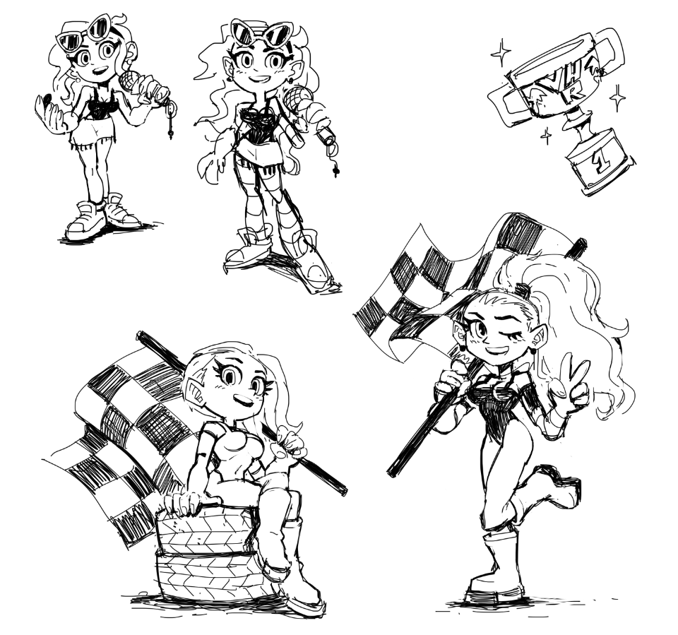 VHRgame's tweet photo. Some early promo sketches by the awesome @Eliz0r #indiegame #characterdesign #Racing #sketch https://t.co/4iFrprNGPh