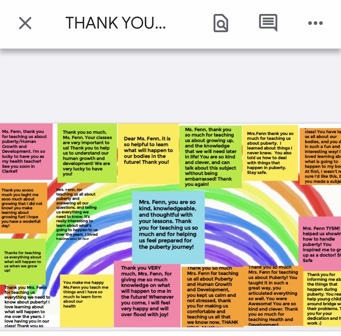 LPS_Wellness's tweet photo. An example of student feedback!                           Our own Julie Fenn just finished a 5th grade puberty lesson and pretty much got some instant feedback from the class later that day -worth the read, thoughtful, honest, funny and.... way to go ⁦@fennj123⁩ !!! https://t.co/vGhQGV4n2G