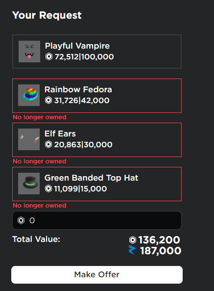Roblox Trading News on X: Two ways to check if an item was glitched is by:  1. Trying to counter. If the items show as No longer owned when they still  have