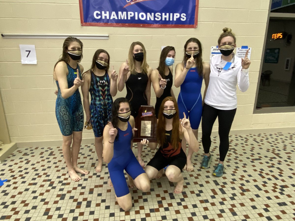 scrimmageplay's tweet photo. Monticello girls swimming celebrates winning the program’s first ever state championship. https://t.co/rfU1evwQiS