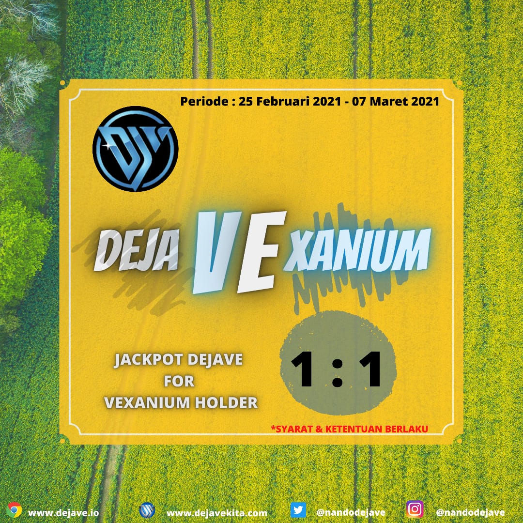 dejavexanium's tweet photo. Ada jackpot Lagi... https://t.co/1r97VHiYI0 https://t.co/QIi8kskEMd

Dalam rangka kerjasama DEJAVE dengan VEXANIUM
Airdrop $DJV hodl $VEX

Follow @NANDODEJAVE

#DJV #BNKRI #FMA #BinanceSmartChain #BTC #TRX #ETH #airdrop #Giveaway #cryptocurrency #Dogecoins #CryptoNews https://t.co/TNeQ8kXjOv