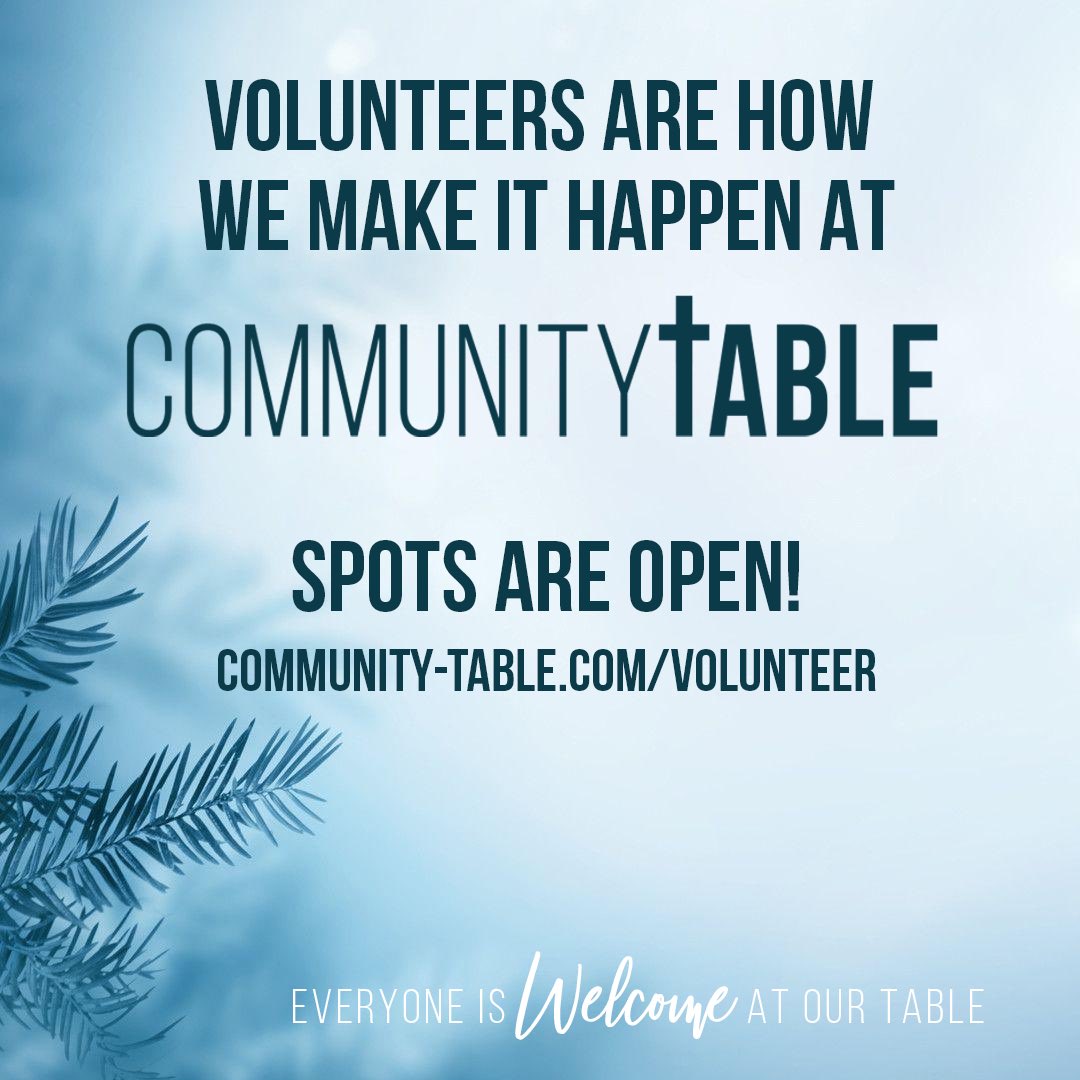 CommTableMN's tweet photo. We've got volunteer spots available for this Sunday! If you would like to bring your talents to our table, sign up to volunteer for our February meal at https://t.co/29iWKvlypC #CommunityTableMN #Volunteer #servethecommunity #communitylove #community #communitymeal https://t.co/AwLWGKScz7