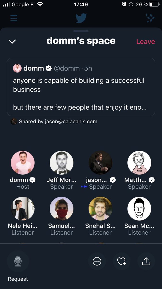 I think we have a winner here, sorry Clubhouse. Hard to beat convenience. Fun as always <a href="/domm/">domm</a> <a href="/mkobach/">Matthew Kobach</a>