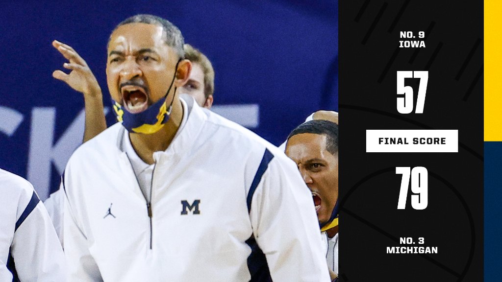 espn's tweet photo. Another dominant win for No. 3 Michigan! 

@umichbball cruise past Luka Garza and No. 9 Iowa 👏 https://t.co/QwLcRvNiaw