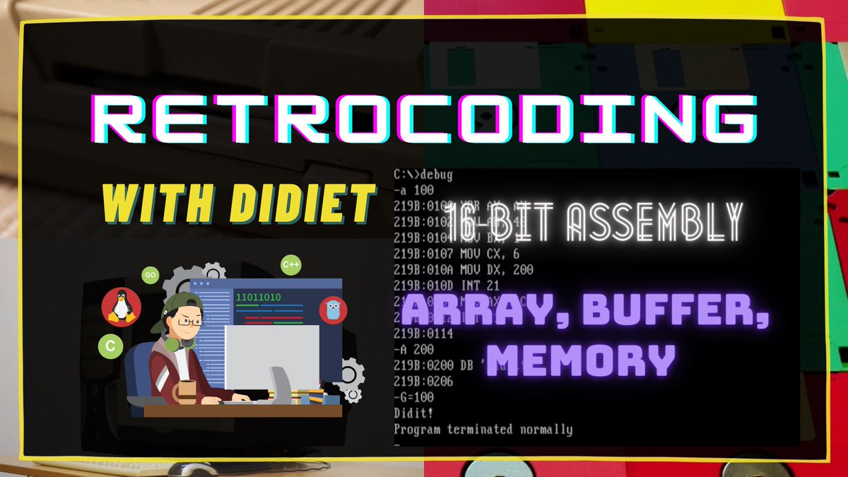 #Retrocoding - Assembly 16 bit Buffered Input &amp; Manipulasi Array, Buffer, dan Memori. 

Di video ini saya membahas tentang

▶︎ INT 21H SERVICE 0AH
▶︎ Menyiapkan buffer/array dengan format tertentu.
▶︎ Mengakses isi array dengan register BX, SI, DI

youtu.be/mqWkWn34dPE