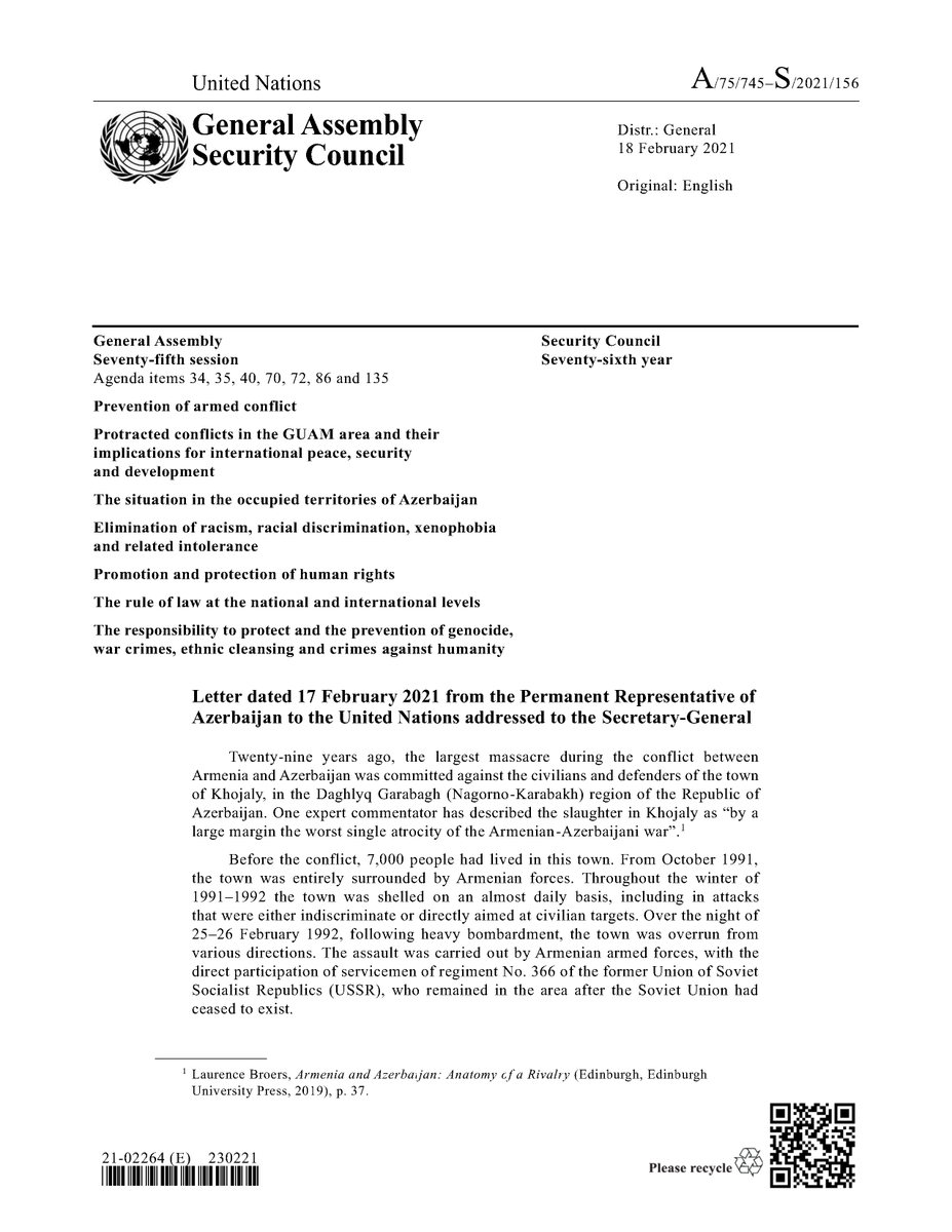 AzmissionUN's tweet photo. #JusticeForKhojaly: 
Letter to the United Nations Secretary-General
 @UN 
➡️https://t.co/jJqiU9TULf https://t.co/PeKn43ra9N
