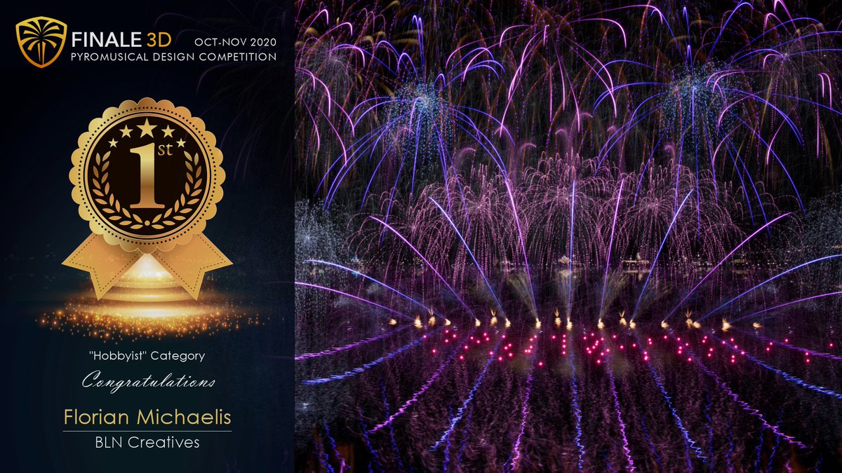 finale_3d's tweet photo. Congratulations to the 1st place, grand prize winners of the Oct-Nov 2020 Pyromusical Design Competition - Tyler Wheat of Illumination Fireworks in the United States (“Pro” category) and Florian Michaelis of BLN Creatives in Germany (“Hobbyist” category)! https://t.co/VZGlXZS1dC