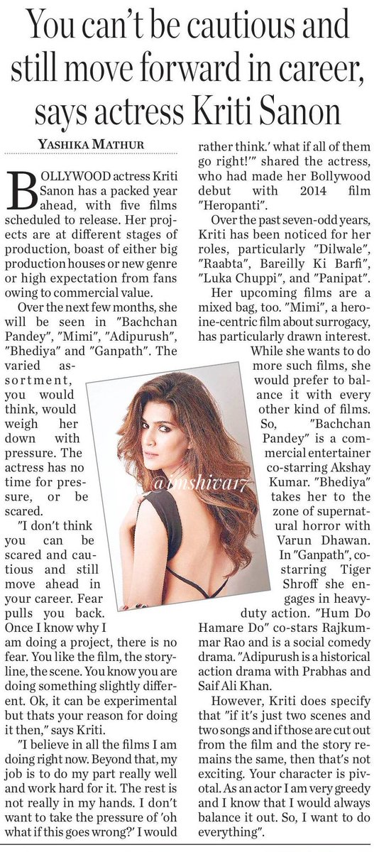imshiva17's tweet photo. THE MANY SHADES OF SANON 

You can't be cautious and still move forward in career, says @kritisanon

It's a hectic time for #KritiSanon , 
juggling with multiple projects 
#BachchanPandey #Bhediya ,  
#Ganapath , #Mimi , #Adhipurush https://t.co/llAtJMwYfA