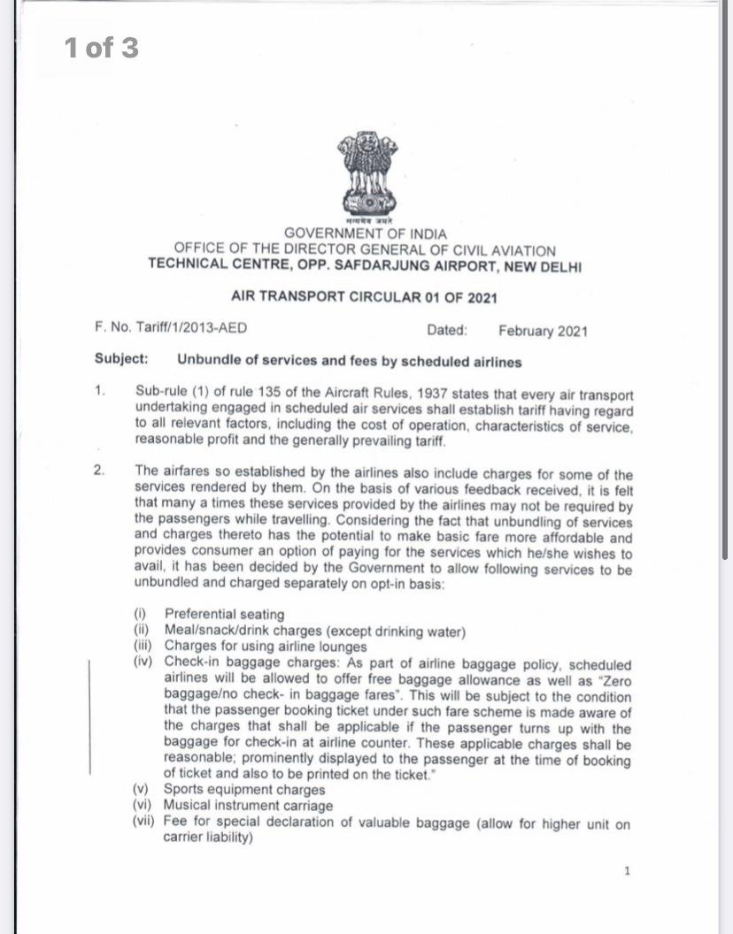 The Domestic flight operators allowed to give concessions in ticket prices to passengers who carry no baggage, DGCA stated.