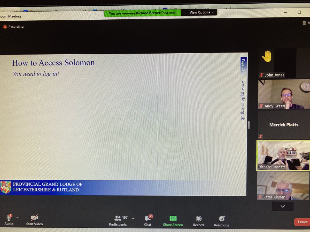 A fantastic inaugural Masonic Knowledge Zoom meeting attended by over 200 brethren was hosted last night by <a href="/LeicsFreemasons/">LeicsRut Freemasons</a> #Freemasonry