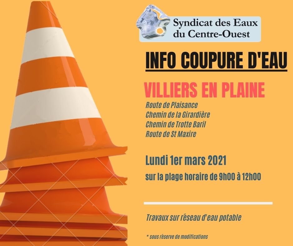 seco79410's tweet photo. [Info Coupure] 🚧Villiers en Plaine 🗓 01/03/2021
 #eau #travaux #coupure @en_plaine https://t.co/aRx4cqJ3HZ