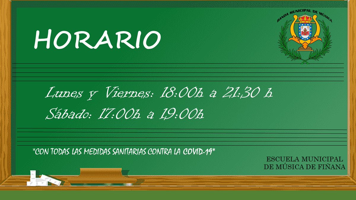 Trás la pausa, por la alerta sanitaria de la covid-19 en nuestro pueblo Fiñana, retomamos las clases de la Escuela Municipal de Música de Fiñana, os dejamos aquí el horario de las clases.