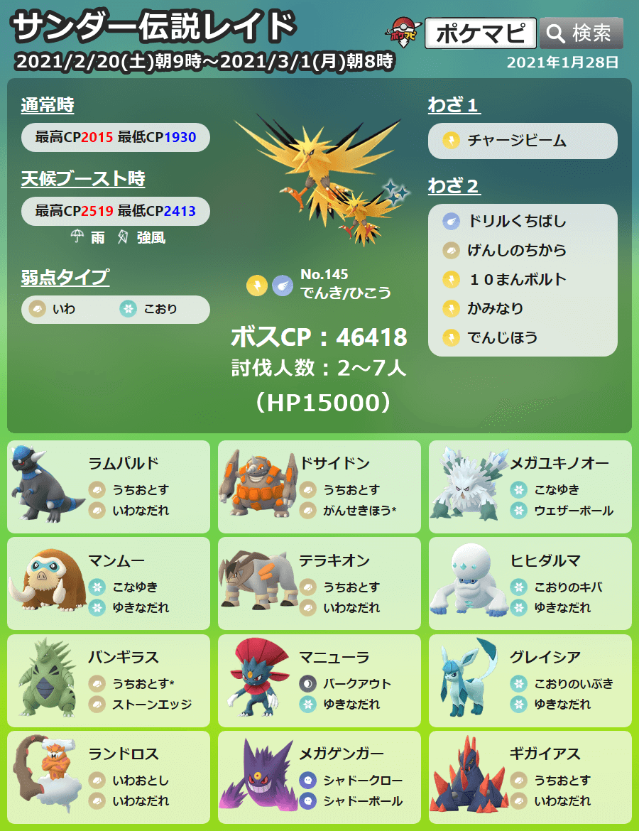 ポケモンgo攻略情報 ポケマピ Auf Twitter 最新版 伝説三鳥レイドバトルデイ 2 28 日 11時 14時 5 フリーザー サンダー ファイヤー サカキ新spリサーチ したっぱ出現率up やつあたり削除可能 リモートレイドパス 3無料 無料レイドパス 5 動画
