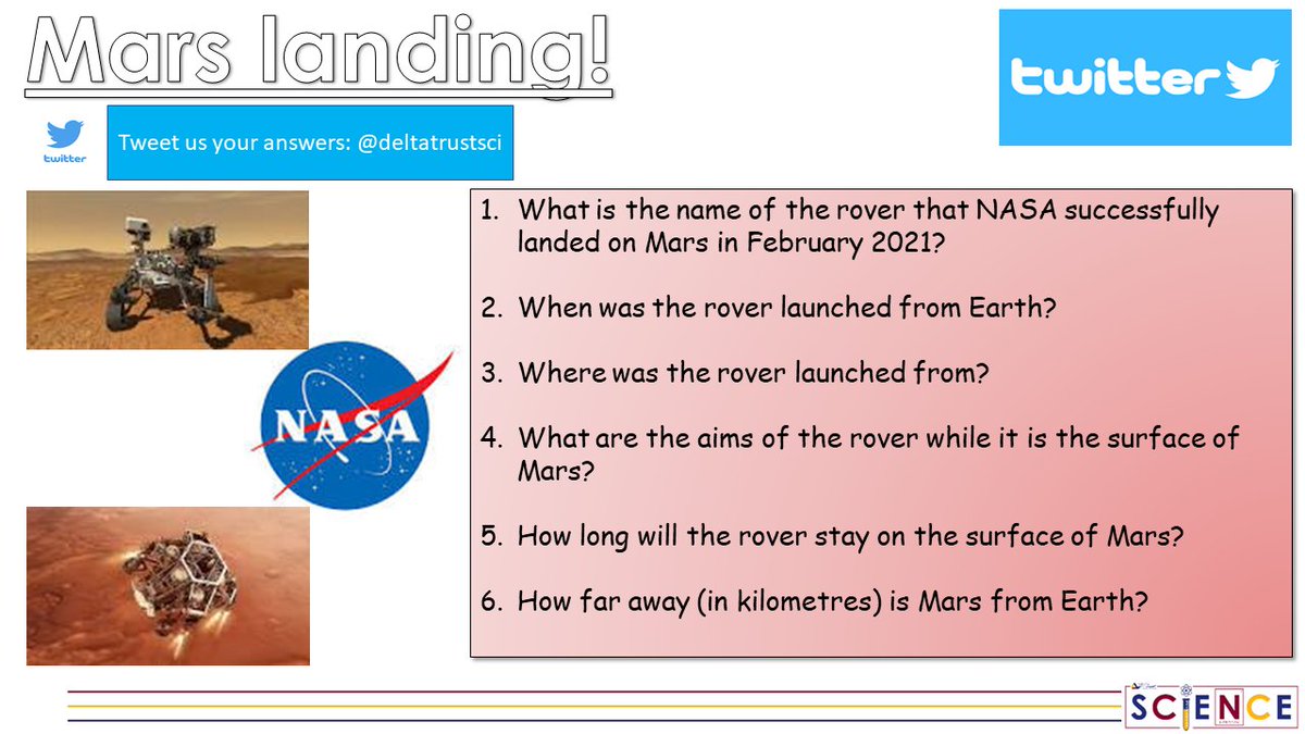 deltatrustsci's tweet photo. This week we have seen incredible images and heard amazing sounds from the surface of Mars! Lets celebrate this with our #weekendchallenge #science #remotelearning @NASA #deltascientists https://t.co/qnXPPJBb3E