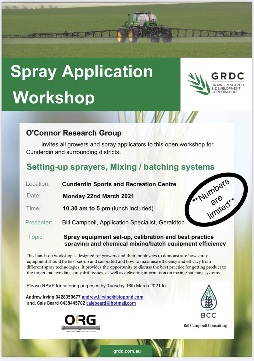 ORG invites you to a practical Spray Application Workshop on March 22nd, with Bill Campbell. Various sprayers on site.
Free to attend, but please RSVP as numbers are limited.