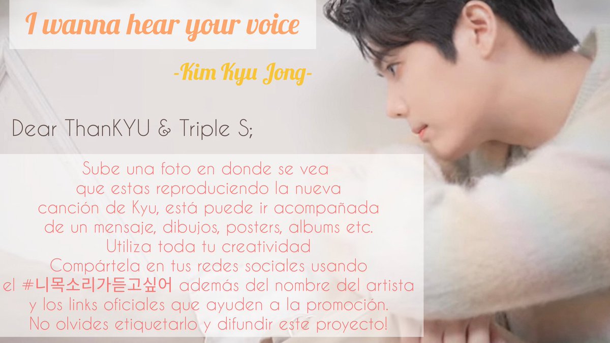 walkersamy's tweet photo. " I WANNA HEAR YOUR VOICE" FANPROJECT 💚✨ #KimKyuJong 
#니목소리가듣고싶어 #김규종 

@jdream_kyuzone I wanna hear your voice forever 💖 https://t.co/D7dFSE3j1q