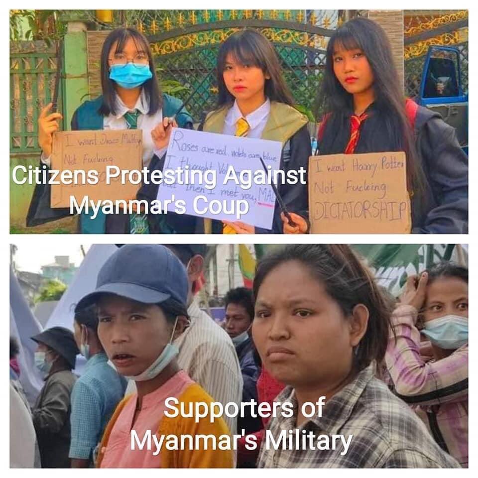 ChyuChy46038449's tweet photo. Dear world, Believe you see the difference!#SpringRevolution_Myanmar
#WhatsHappeningInMyanmar
#Save_Myanmar
#CivilDisobedienceMyanmar
#Milkteaallience
#RespectOurVotes
#FreeOurLeaders
#RejectMilitaryCoup
#HumanRightsViolations https://t.co/bQ6lVTSqc0