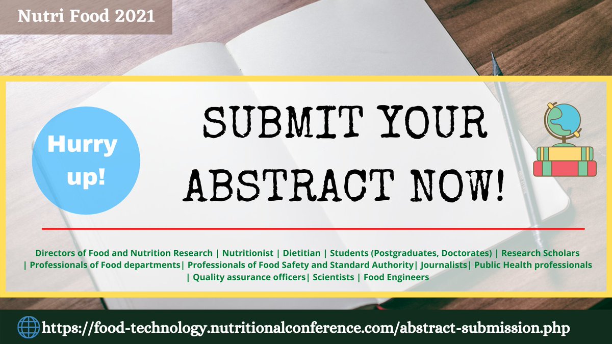 Want to be a part of #NutriFood2021
Join us at this #webinar #online Submit your #Abstract
 #Doctors #Medicalprofessionals #researchers #Students #Nutritionist #dietitian #Physician #Scholars