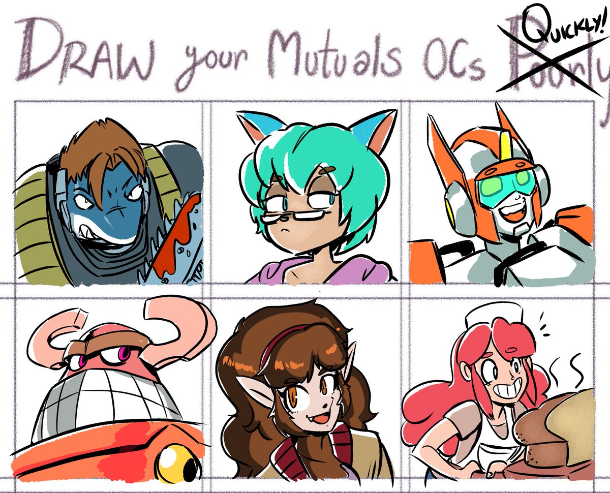 Results of the beginning of the stream! I changed poorly to quickly because these OCs were too good to not draw well! Thanks for everyone lending me your OCs!

#gogoandyart 