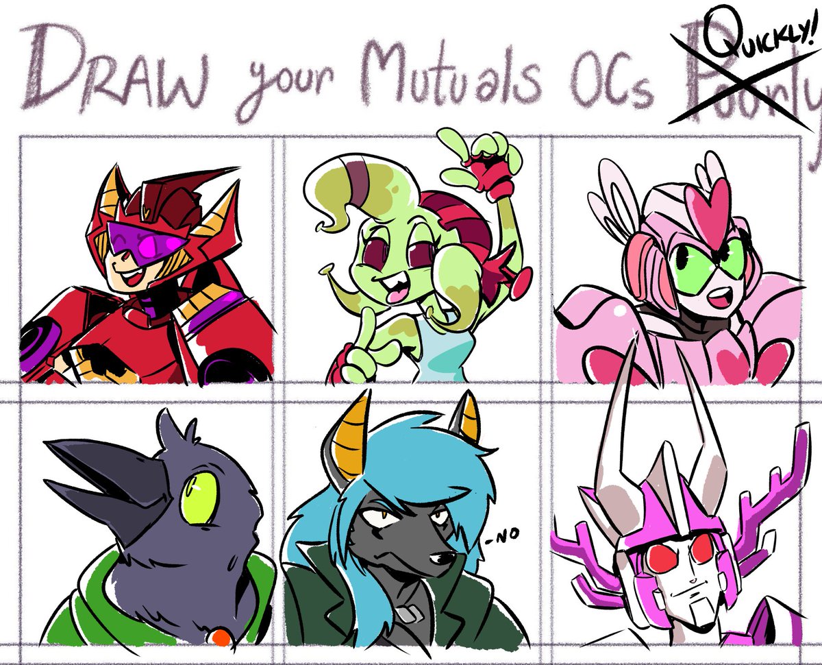 Results of the beginning of the stream! I changed poorly to quickly because these OCs were too good to not draw well! Thanks for everyone lending me your OCs!

#gogoandyart 