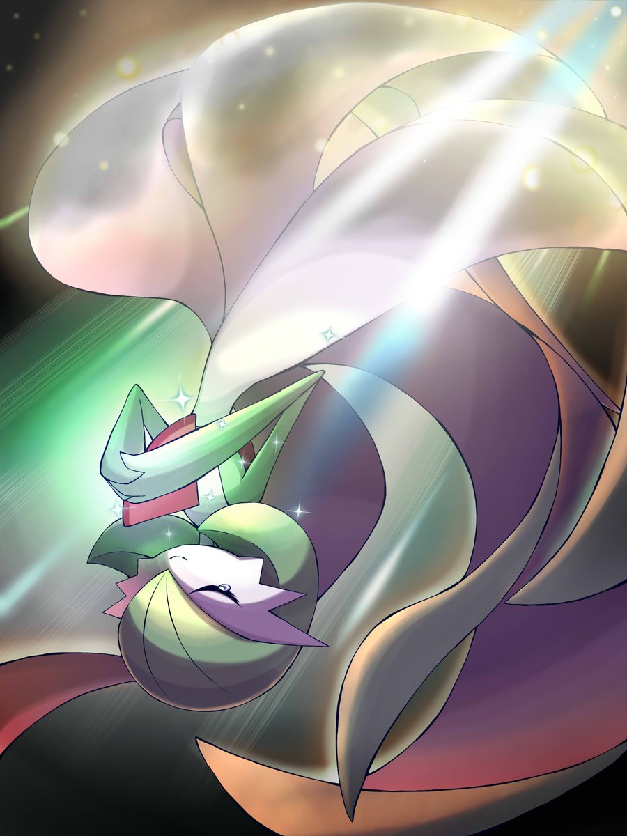 gardevoir pokemon (creature) solo closed mouth sparkle green hair 1other upside-down  illustration images