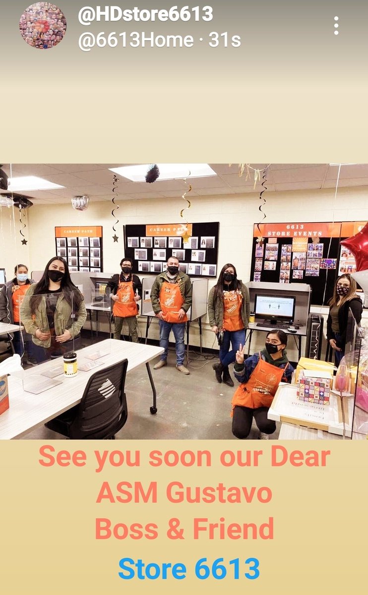 We thank you for all your support and professionalism towards all of us.  It was and will continue to be a privilege that you continue to be part of the family the Home Depot 
Always Store 6613