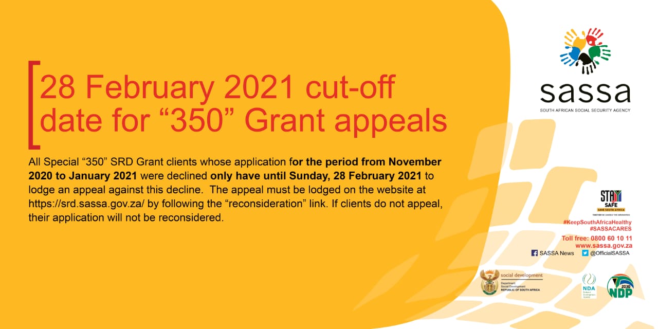 SASSA على X: &ldquo;Special COVID-19 SRD grant appeals cut-off date 