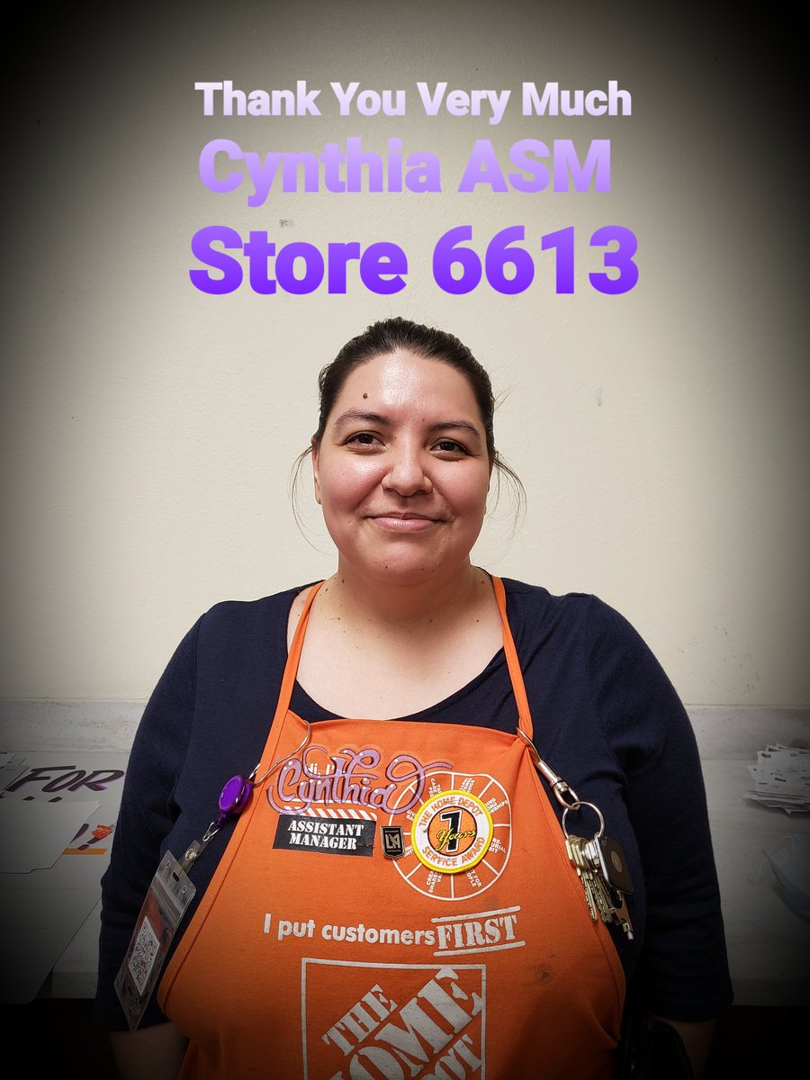 #TheHomeDepot
#Store6613
#SeeYouSoon
#CynthiaASM

Thank you very much Cynthia for making our store a more pleasant place to work. For leaving a mark on our hearts. We thank you for your professionalism!!! You are an exceptional human being✌🥇🏆nort