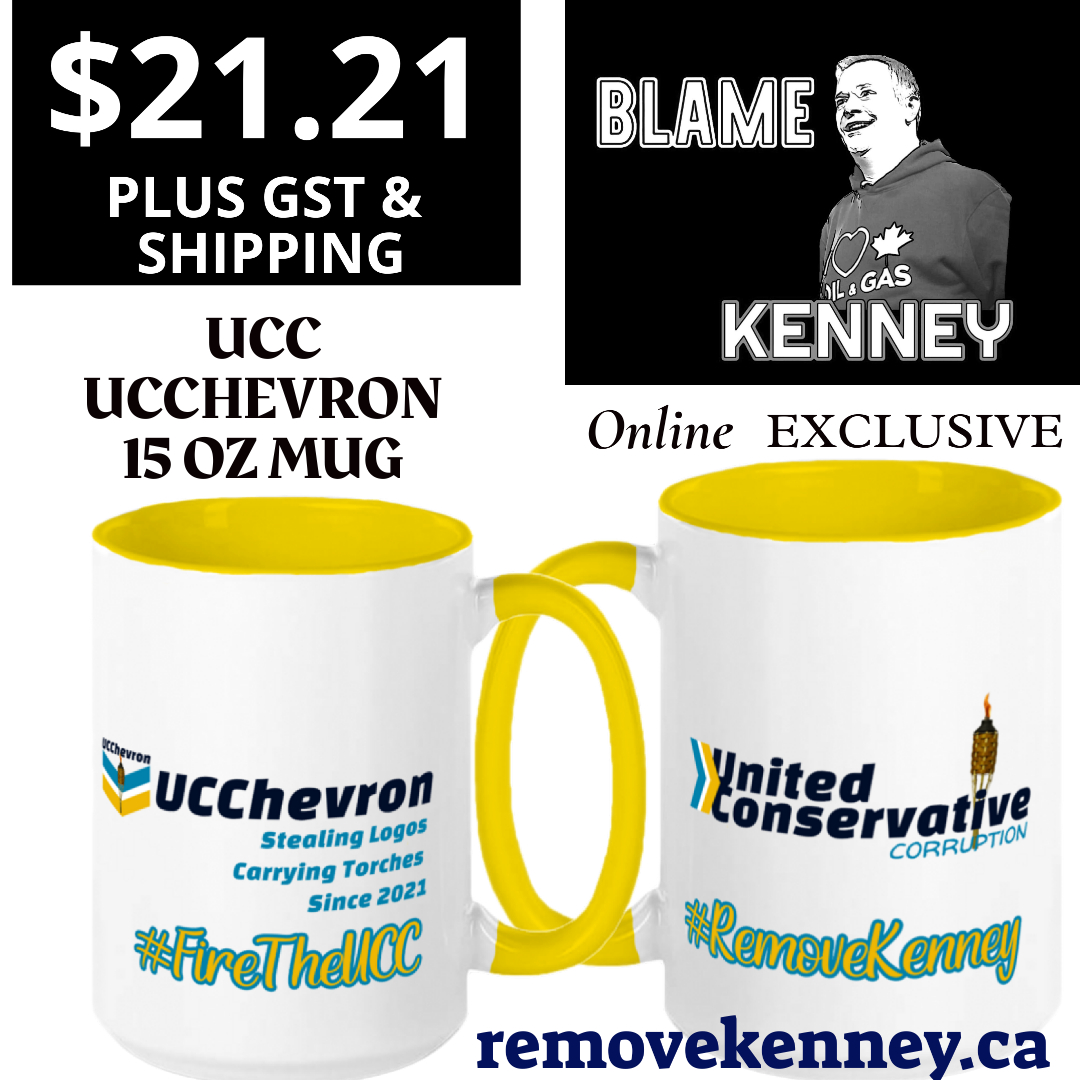 ab_poli's tweet photo. As the #UCP rebrands stealing another logo 🙄
We bring back our #RemoveKenney design to #BlameKenney just in time for #FireTheUCC #friday
#UCCorruption #UCChevron mug
https://t.co/4sKKss0OQd
Designed by #fckkenney
$21.21 CAD Printed & Shipped in #Canada 🇨🇦
#ableg #abpoli https://t.co/a1D5uGhyui