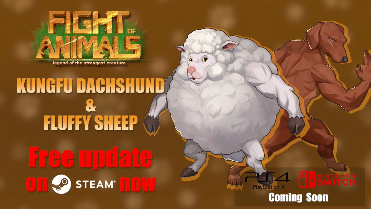 Fight Of Animals More Good News Today Fluffy Sheep And Kungfu Dachshund Is Now Live On Fight Of Animals Steam Get Them By Free Update さらに朗報 無料アップデートが来ました ふわふわ羊 と カンフーダックスフンド が使えるよう