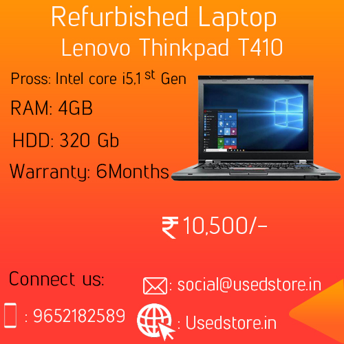 used_store's tweet image. Great discount on Refurbished Laptop Lenovo Thinkpad T410 . Grab this deal before it gets out of stock from usedstore website. Call right now or order it online . 

For more info: 
mobile: 9652182589 
URL: usedstore.in 
#RefurbishedLaptops 
#Refurbished 
#usedstore