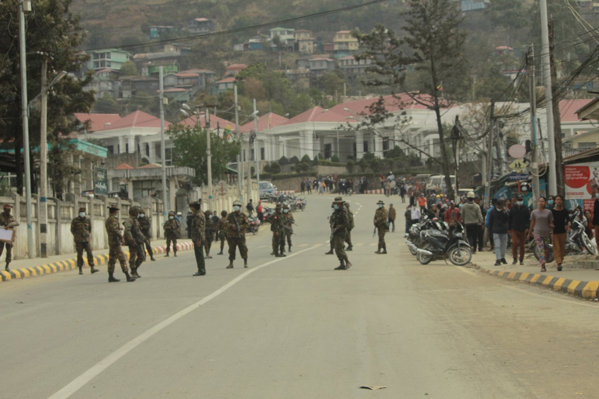 MayWongST's tweet photo. In #Myanmar #Chin state capital of Hakha, police too cracked down on protesters by firing water cannons at the people who assembled to object to the #military rule. Pics sent to me by person who took it. Told me citizens are angry with police action #WhatsHappeningInMyanmar https://t.co/6IfW9jIUct