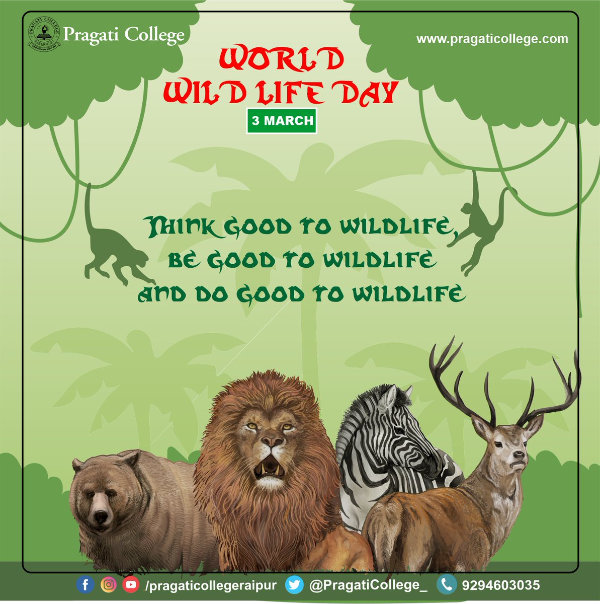 PragatiCollege_'s tweet photo. Let us remind ourselves of our duty to preserve and sustainably use the vast variety of life on the planet. Let us push for a more caring, thoughtful and sustainable relationship with nature. #WorldWildlifeDay #pragaticollegeraipur #wildlife #nature #wildlifephotography https://t.co/8ynI2o37pp