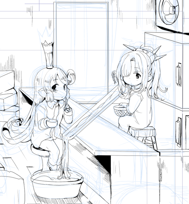 家で流しそうめんをするハーヴィン 