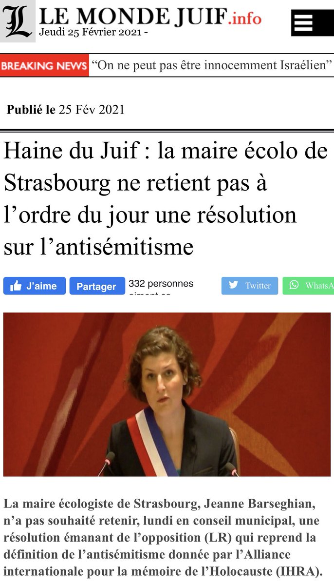 Quand tu te lèves le matin et que tu te sens facho en lisant la presse internationale. Félicitations à la mairie de #Strasbourg qui en rejetant la résolution sur l’antisémitisme a dégradée l’image de la ville en Israël 🇮🇱 et dans tout le monde juif... Sympa 🤮