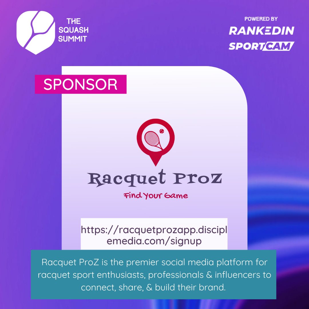 <a href="/ProzRacquet/">Racquet ProZ</a> is the newest go-to spot for all your racquet sports news. A must-have app available on your phone! 📱

Excited to have them on board as our incredible PLATINUM sponsors. 

Download here👉 racquetprozapp.disciplemedia.com

REGISTER FOR FREE HERE ➡️ register.thesquashsummit.com ⬅️