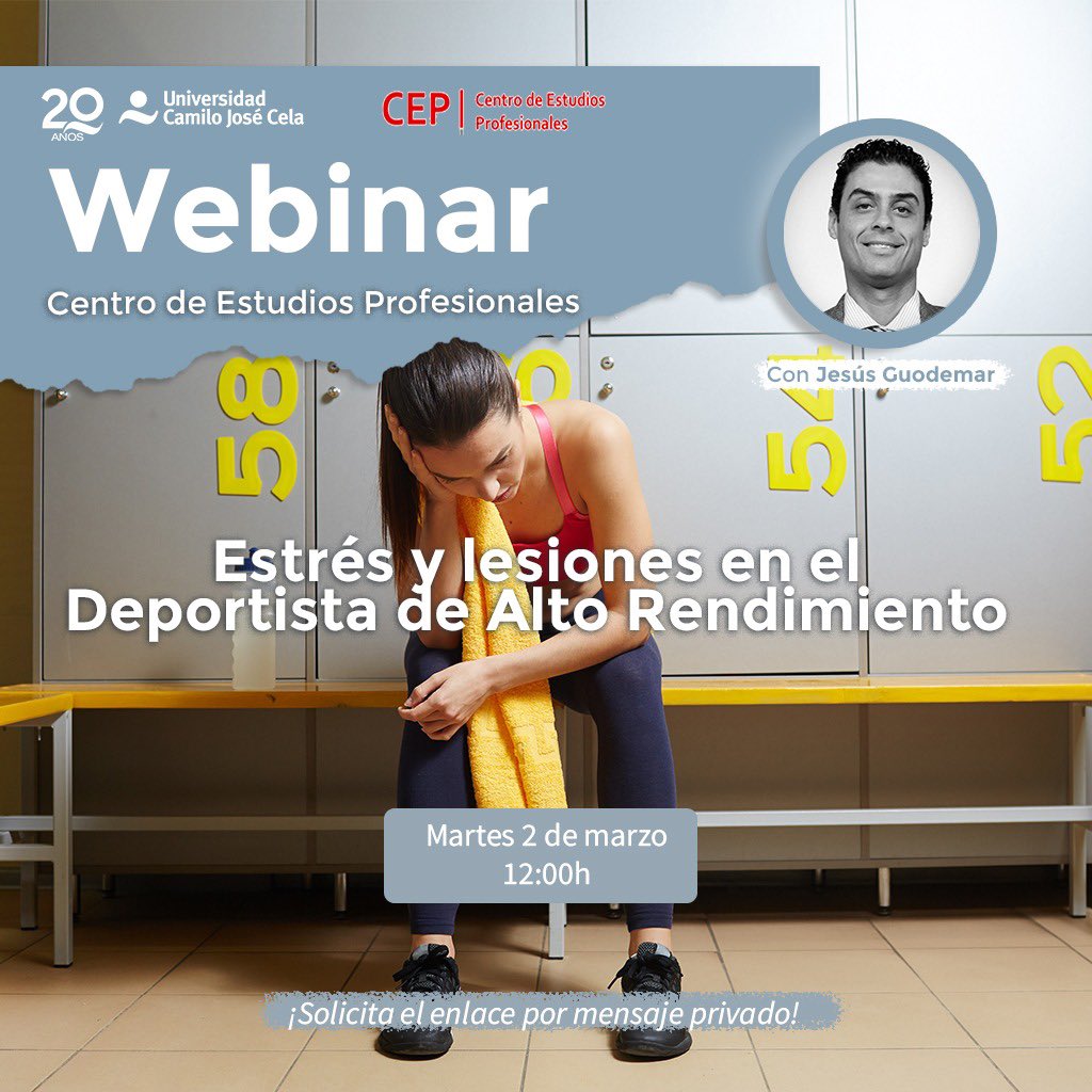 Nos vemos el martes de la mano del <a href="/CepUcjc/">CEP_UCJC</a> con un #webinar sobre Estrés y lesiones en el deportista de alto rendimiento con el Dr. <a href="/Guodemar/">Jesus Guodemar</a> 🤩🔝 ¡Te esperamos!