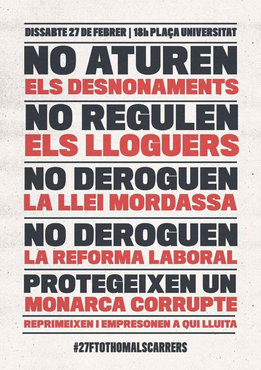 Al 2012 deien que no rescataven els bancs. Desrpés van prometre i prometre que recobraríem els diners. No va passar.

Ara no volen regular lloguers, ni aturar desnonaments, ni derogar lleis mordassa, reformes laborals o llei d'estrangeria. 

#27FTothomAlsCarrers #FinsQueCaiguin