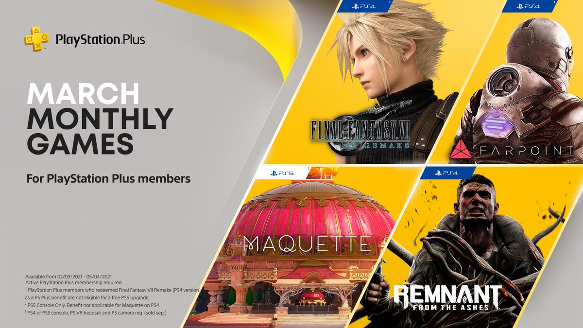 Playstation Final Fantasy Vii Remake Maquette Remnant From The Ashes And Farpoint Are Your Playstation Plus Games For March T Co Tqfjnouri9 T Co Tjdsygk4uu