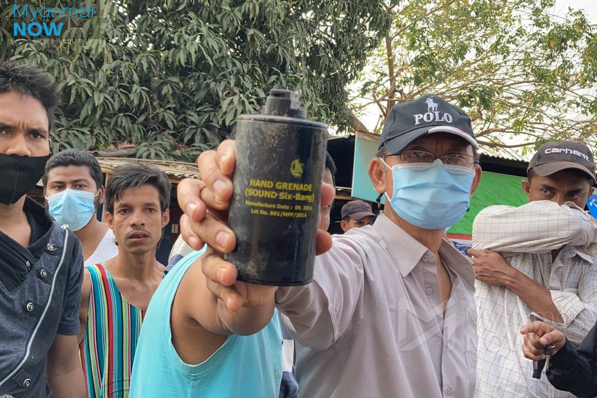 #Myanmar junta forces are using stun grenades, aka sonic or acoustic weapons. These can cause permanent hearing damage and the indiscriminate use of them against a crowd is unlawful. *The junta fears the power of the people.* #WhatsHappeningInMyanmar 
Photo: <a href="/Myanmar_Now_Eng/">Myanmar Now</a>