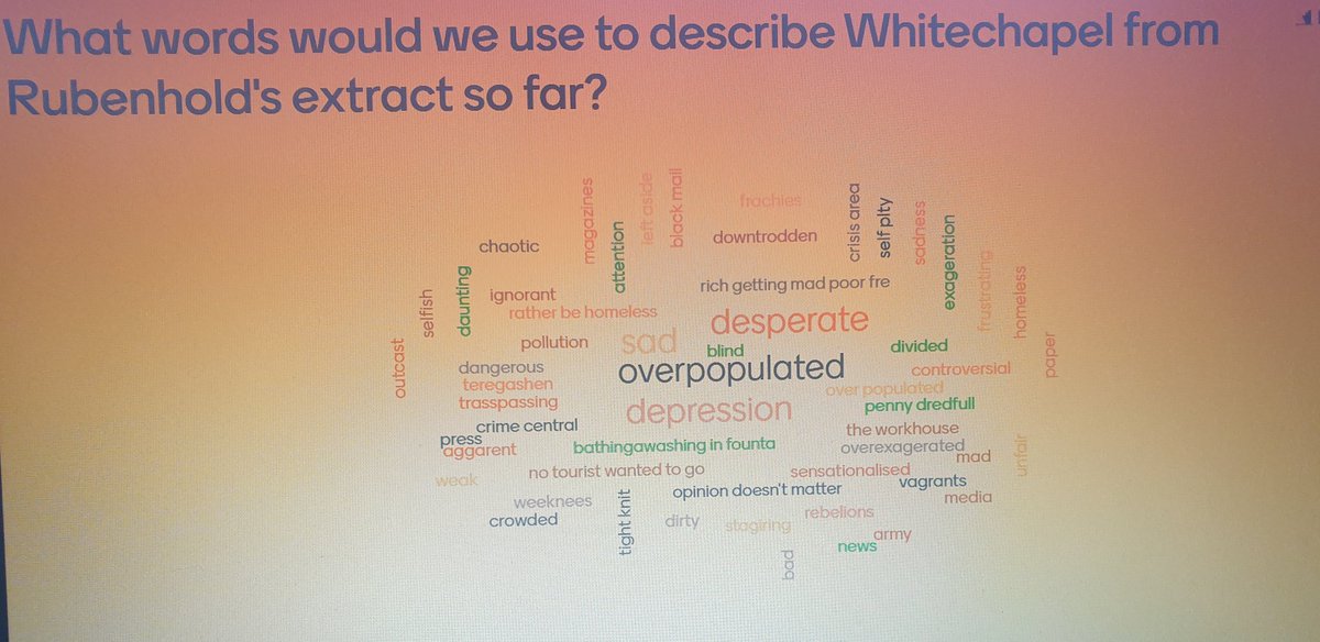 MrHistTeach's tweet photo. I love @Mentimeter for things like this. Y9 were mostly really engaged with our reading of The Five and took a lot from it. #friyay #edutwitter #disthist https://t.co/uDks9oUqj7