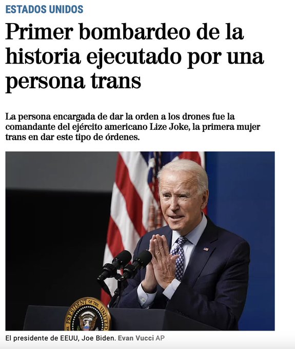 RoberSR on Twitter: "Que nadie se preocupe: El bombardeo ha sido con  resiliencia, perspectiva de género y transversalidad. 6 bombardeos más y  Biden se lleva el Nobel de la paz… https://t.co/01HoPKzoKC"