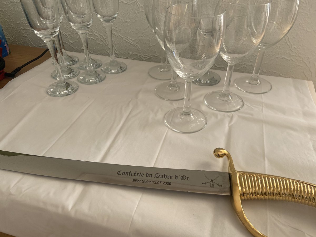 Virtual_Vines's tweet photo. On the funeral day of my Grandad (in-law) it seems a fitting tribute to honour the #warlegend with a toast @leSabredor #sabrage. Our eldest was born on the same day as his great-grandma Joan. May they be together once more @NickGaler https://t.co/eOmNyEYzvJ