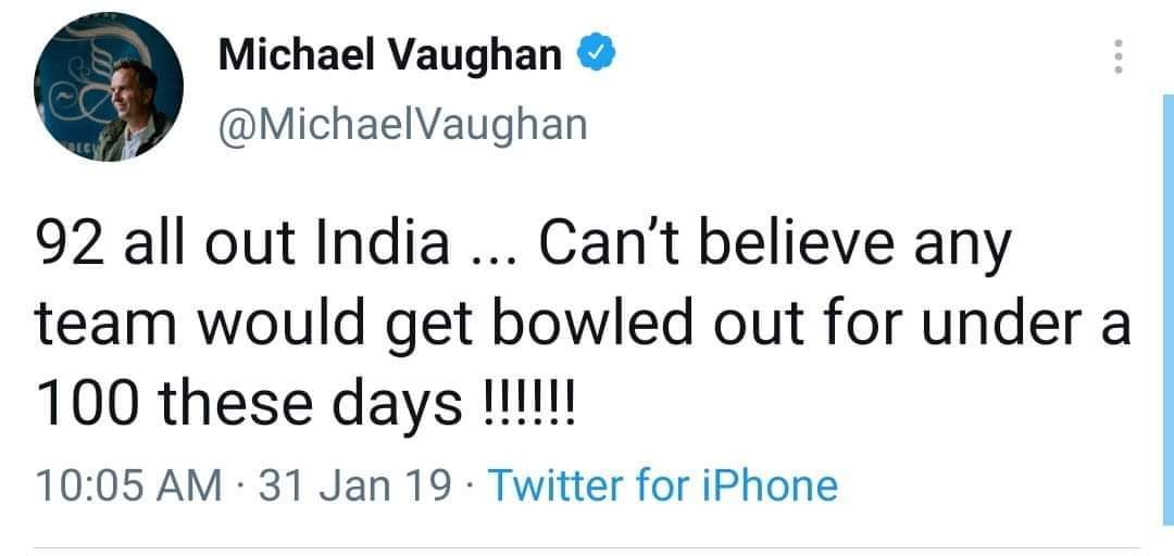 sachingokulcs's tweet photo. @MichaelVaughan 81 all out England... Can't believe any team would get bowled out for under a 90 these days !!!!!! .... Where 😂😂 Vaughan ? https://t.co/MjgwDoEBkF