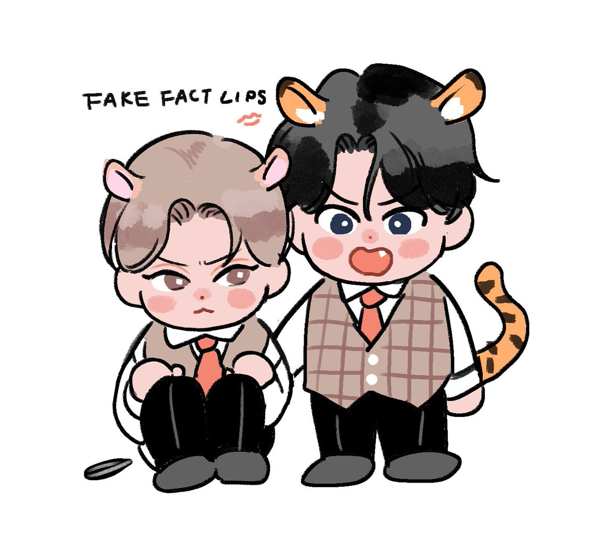 「理由は覚えてないけどイメージで良が🐯で全が🐹です
#フェイクファクトリップス」|末広マチ♨️のイラスト
