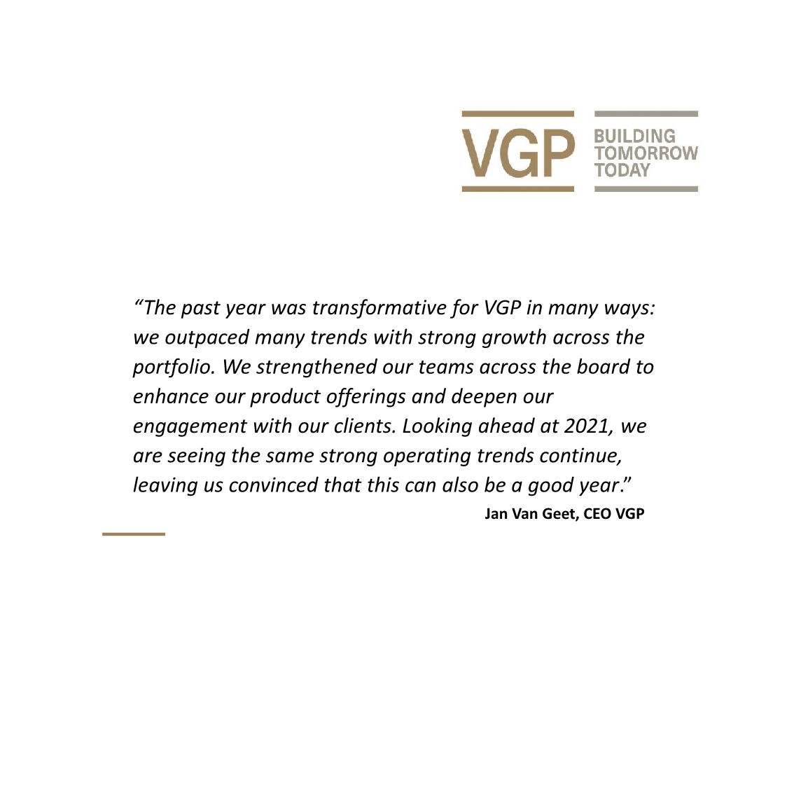 VGP_Parks's tweet image. Today @VGP_Parks announced its full year results 2020. In a pandemic-related challenging, yet transformative year we managed to realize strong growth across our portfolio, achieved record results and laid the foundation for a strong 2021.