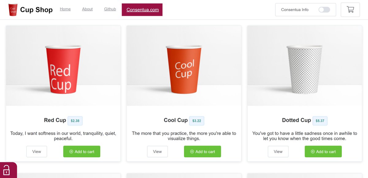 Consentua consent demo within a mock up of a paper cup shop -  at bit.ly/2YYrH0U #cookie #personaldata #GDPR