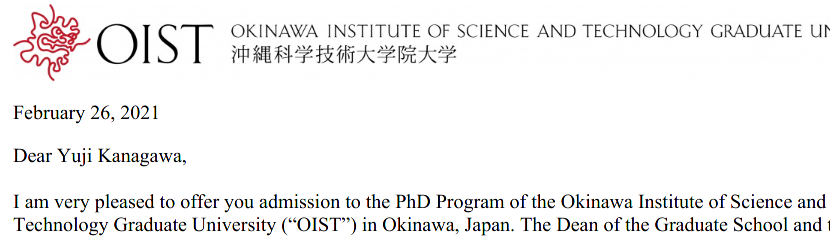 Yuji Kanagawa Oistからオファーいただけました 相談に乗っていただいた Tdash Koz さん 推薦状を執筆していただいた先生方など お世話になった方にお礼申し上げたいですm M