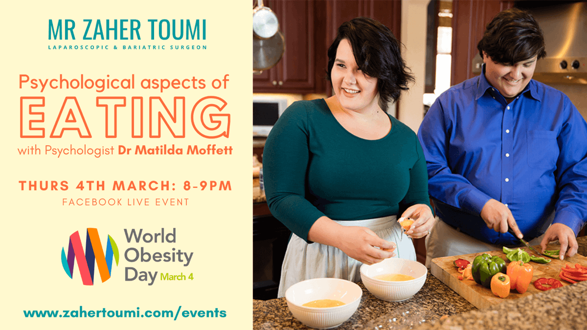 Join Psychologist Dr Matilda Moffett and myself for our FREE virtual information session, presented live on Facebook on World Obesity Day - Thurs 4th March 8-9pm. Sign up at: facebook.com/events/1374476…